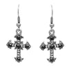 Stunning Jet Black Glass Crystal Cross Dangle Earrings, 1.5"