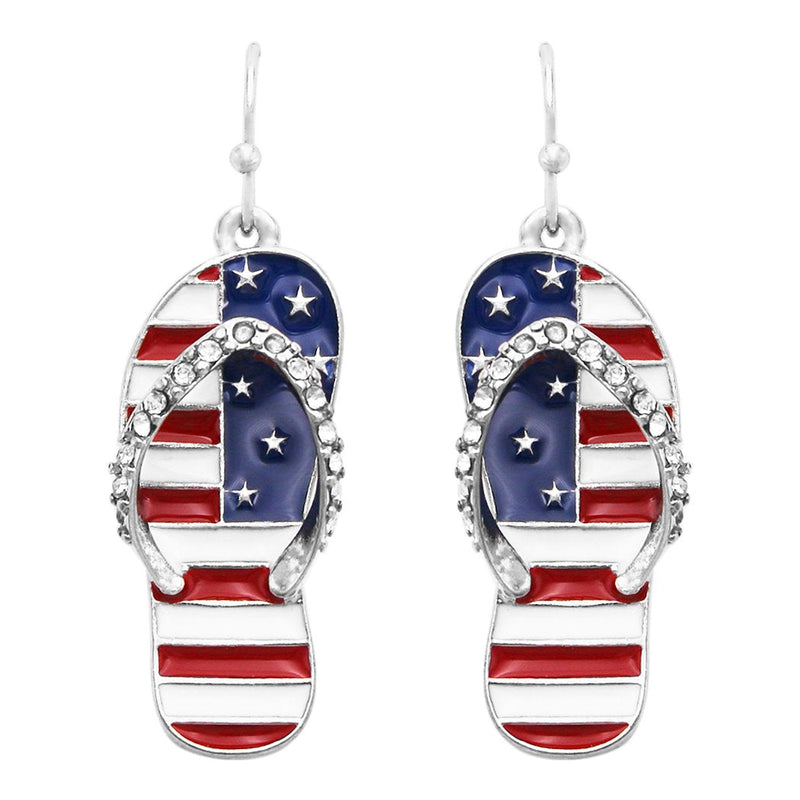 Red White And Blue USA Flag Patriotic Flip Flop Earrings, 1.5"