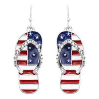 Red White And Blue USA Flag Patriotic Flip Flop Earrings, 1.5"