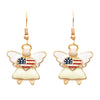 Women's Patriotic USA Pride Flag Heart Enamel Angel Dangle Earrings, 1.25"