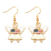 Women's Patriotic USA Pride Flag Heart Enamel Angel Dangle Earrings, 1.25"