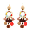 Pom Pom and Tassel Statement Drop Earrings, 4" (Brown)
