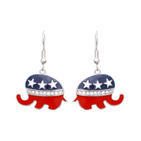 Republican USA Elephant Dangle Earrings American Flag (Elephant with Crystals)