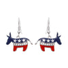 Democrat Donkey American Red White and Blue Flag Dangle Earrings (Donkey with Crystals)