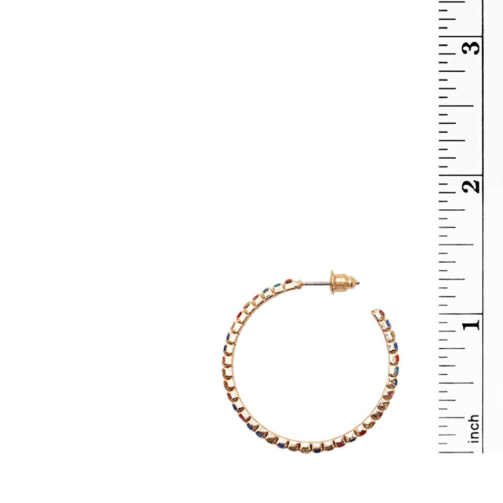 Hypoallergenic Rainbow Crystal Rhinestone Round Hoop Earrings (Gold Tone 30mm)
