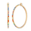 Hypoallergenic Rainbow Crystal Rhinestone Memory Wire Hoop Earrings (Gold Tone 40mm)