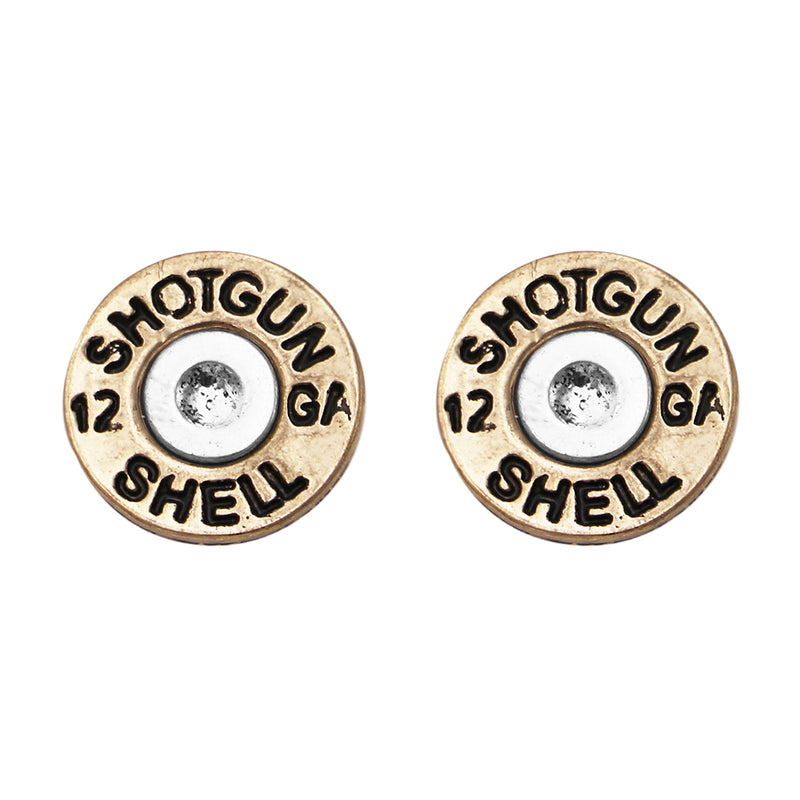 12 Gauge Shotgun Shell Spent Bullet Hypoallergenic Post Back Stud Earrings