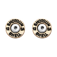 12 Gauge Shotgun Shell Spent Bullet Hypoallergenic Post Back Stud Earrings (12mm, Gold Tone)