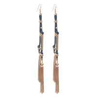 Suede and Chain Fringe Tassel Long Dangle Earrings (Slate Blue)