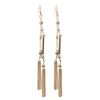 Suede and Chain Fringe Tassel Long Dangle Earrings (Cream)