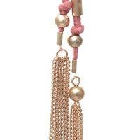Suede and Chain Fringe Tassel Long Dangle Earrings (Pink)