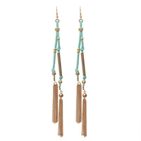 Women's Boho Chic Colorful Vegan Suede With Chain Link Fringe Tassel Extra Long Statement Making Shoulder Duster Dangle Earrings, 7” (Mint)