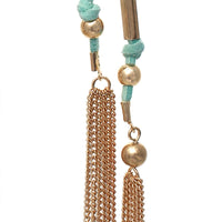 Women's Boho Chic Colorful Vegan Suede With Chain Link Fringe Tassel Extra Long Statement Making Shoulder Duster Dangle Earrings, 7” (Mint)