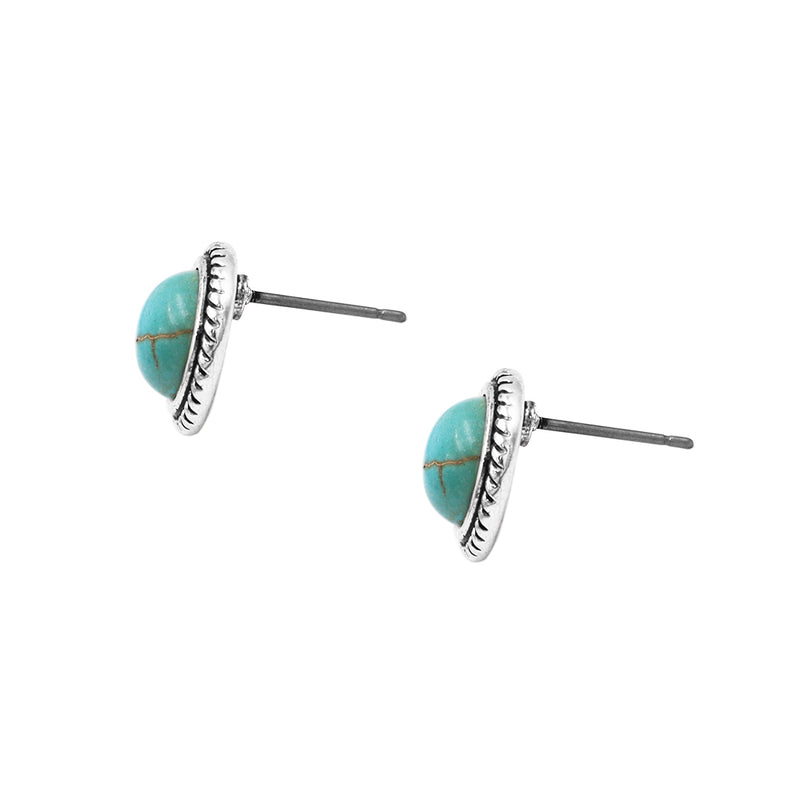 Stylish Western Style Semi Precious Natural Howlite Stone Concho Hypoallergenic Post Back Earrings, 0.50" (Turquoise Howlite Round Concho)