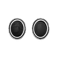 Stylish Western Style Semi Precious Natural Howlite Stone Concho Hypoallergenic Post Back Earrings, 0.50" (Jet Black Howlite Oval Concho)