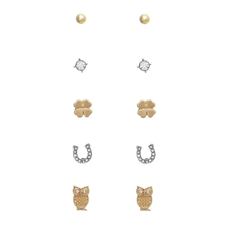 5 Pairs Hypoallergenic Trendy Small Stud Earring Set (Lucky Charms)