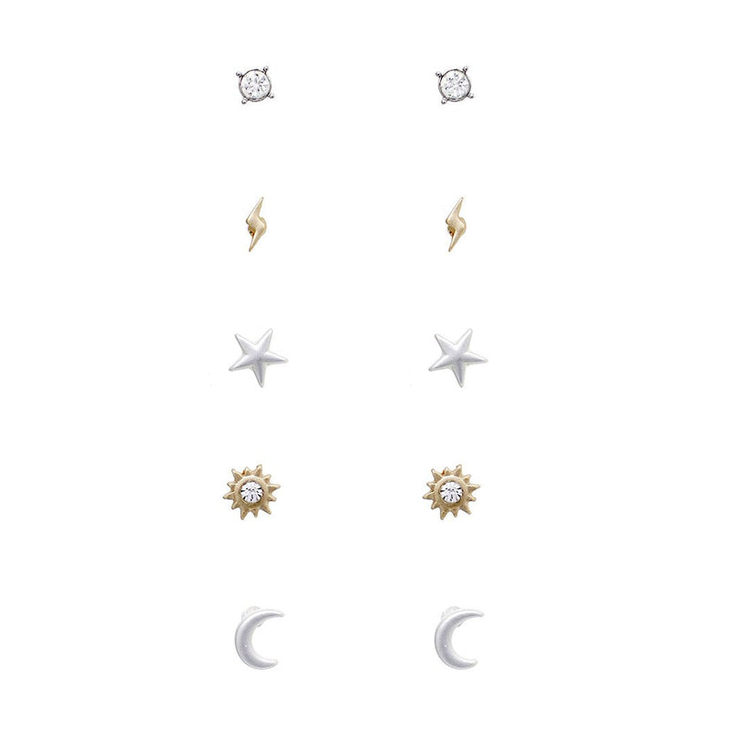 Minimalist 5 pairs Two Tone Celestial Trendy Small Stud Earring Jewelry Set
