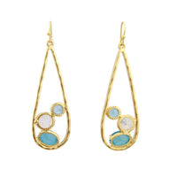 Large Teardrop Dangle Earrings with Multi-color Glass Gemstones (Aqua/White)