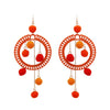 Fuzzy Long Pom Pom Hoop Statement Earrings, 4.5" (Orange)