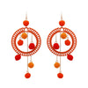 Fuzzy Long Pom Pom Hoop Statement Earrings (Orange)