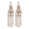 Vintage Crystal Adorned Floral And Fringe Design Statement Hypoallergenic Post Back Long Earrings 4.5"