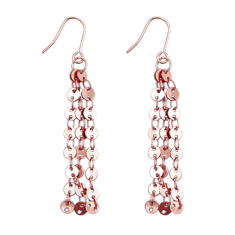 Fancy Chain Fringe Drop Earrings (Rose Gold Color)