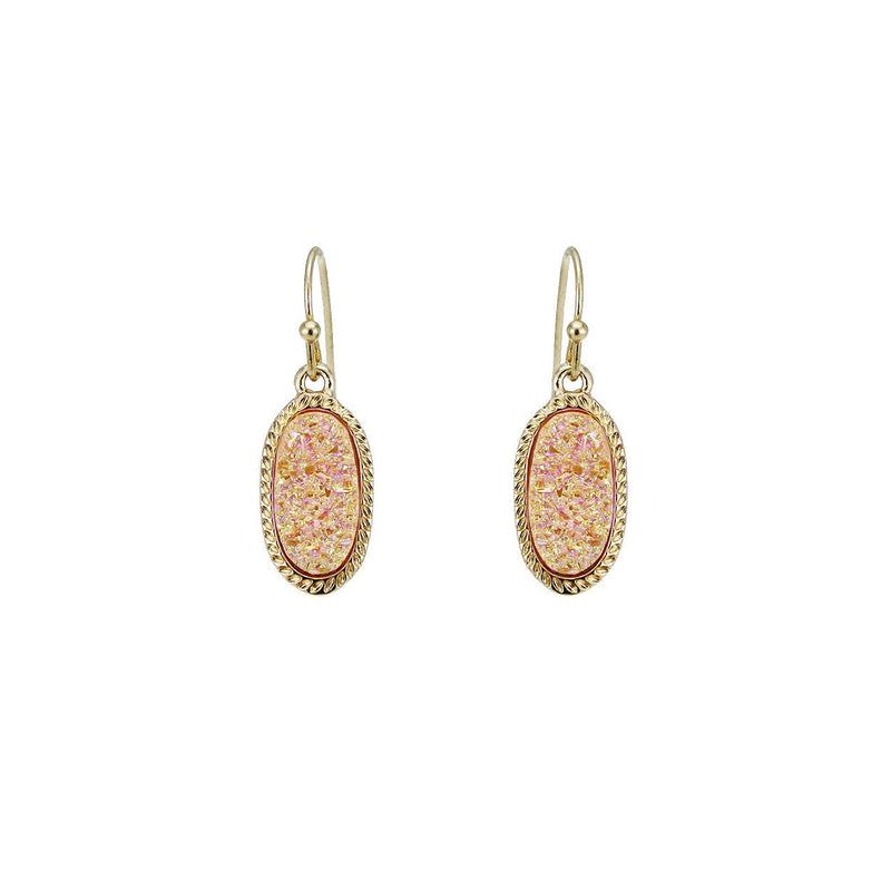Simple Faux Druzy Stone Dangle Earrings (Light Pink)
