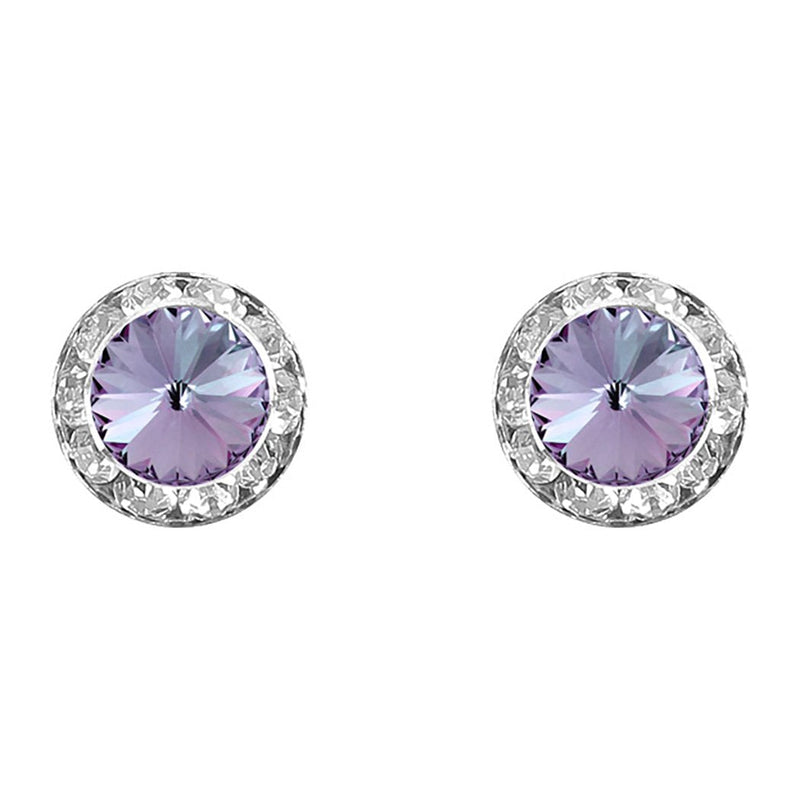 Halo Crystal 11mm Rondelle Stud Earrings (Light Amythest)