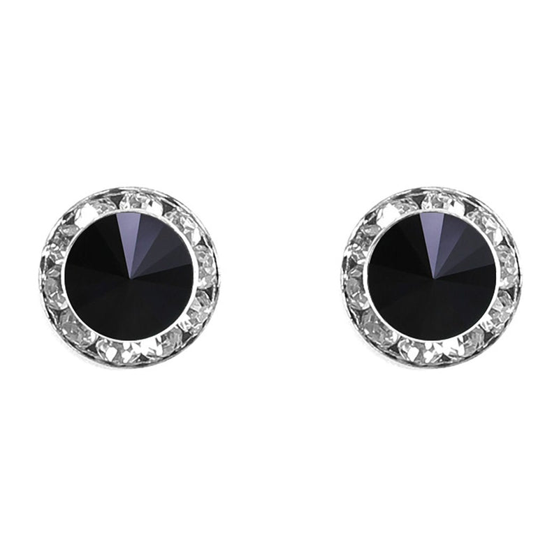 Halo Crystal 13mm Rondelle Stud Earrings (Jet and Silver)