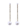 Extra Long Gold Tone Crystal Dangle and Faux Pearl Lightweight Statement Earrings, 2.5"