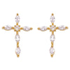 Trendy Rhinestone Hypoallergenic Premium Cubic Zirconia Cross Post Back Earring (Gold Tone)