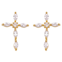 Trendy Rhinestone Hypoallergenic Premium Cubic Zirconia Cross Post Back Earring (Gold Tone)