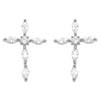 Trendy Rhinestone Hypoallergenic Premium Cubic Zirconia Cross Post Back Earring (Silver Tone)