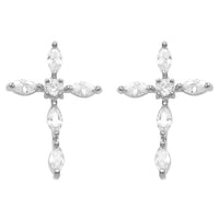 Trendy Rhinestone Hypoallergenic Premium Cubic Zirconia Cross Post Back Earring (Silver Tone)