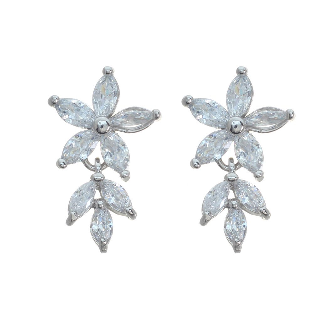Elegant Crystal Flower Dangle Earrings (Silver) – Rosemarie