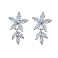Elegant Crystal Flower Dangle Earrings (Silver)