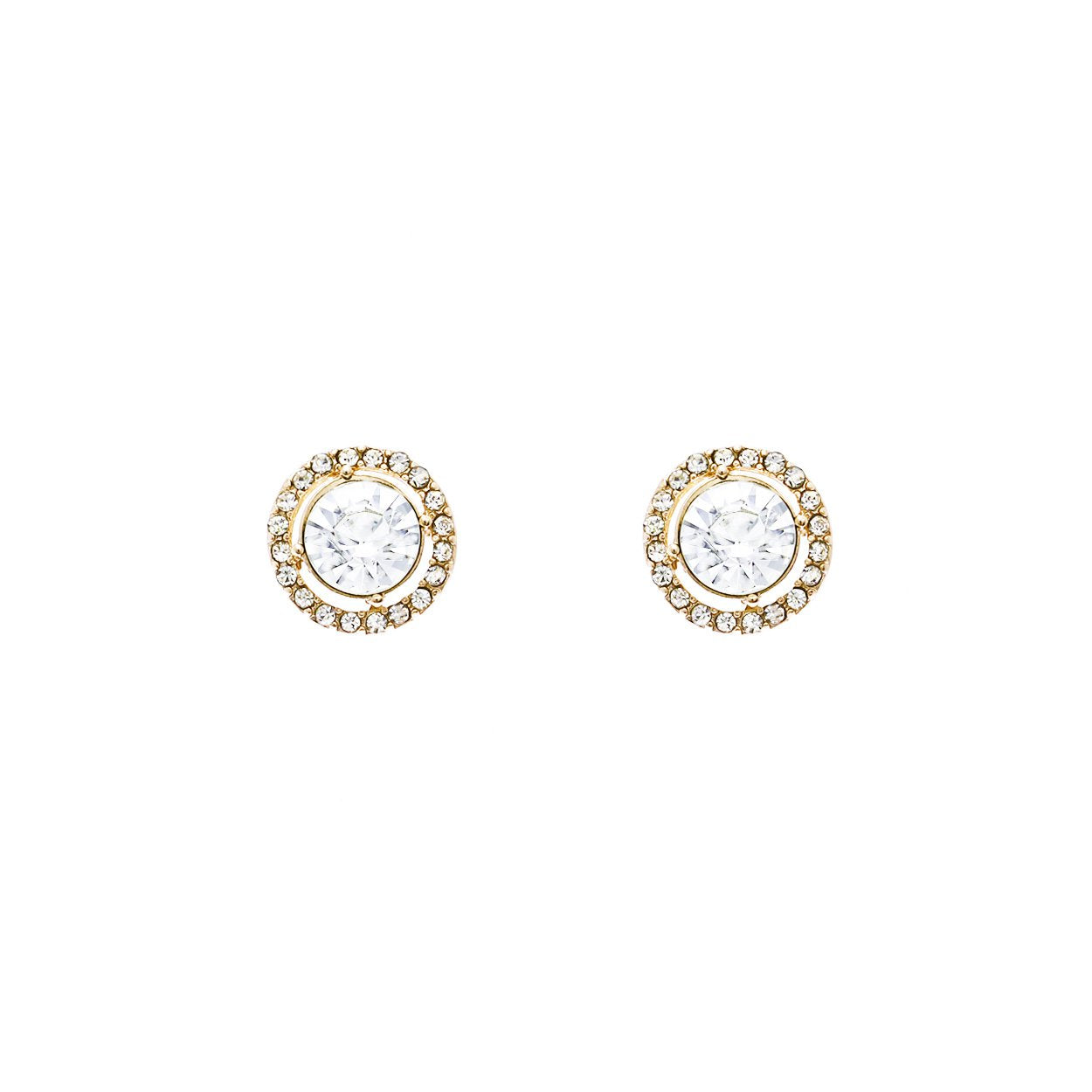 Round Halo Crystal Stud Earrings (Gold and Clear)