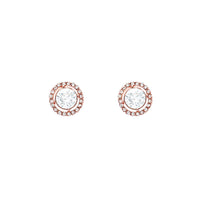 Round Halo Crystal Stud Earrings (Rose Gold and Clear)