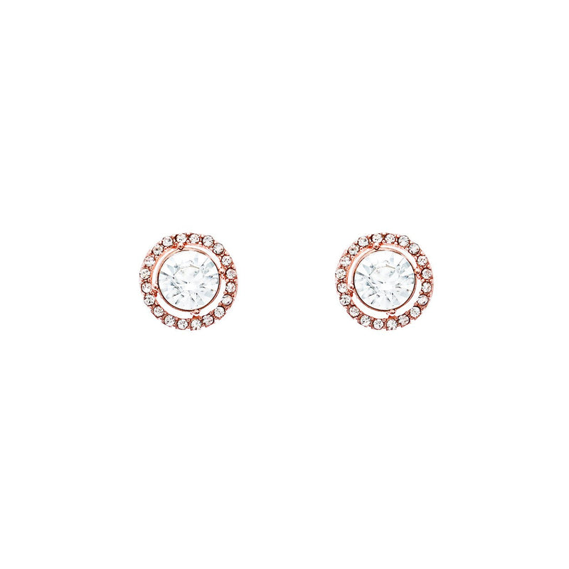 Round Halo Crystal Stud Earrings (Rose Gold and Clear)