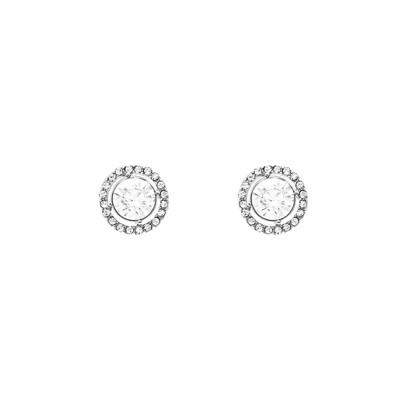 Round Halo Crystal Stud Earrings (Silver and Clear)