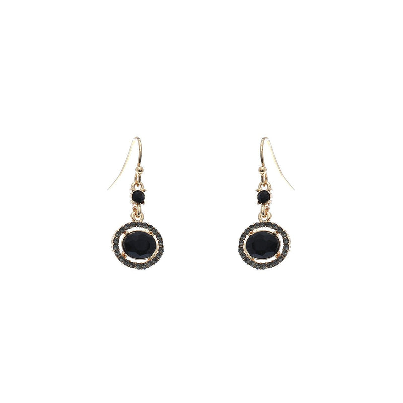 Rhinestone and Crystal Vintage Style Drop Earrings (Jet Black)