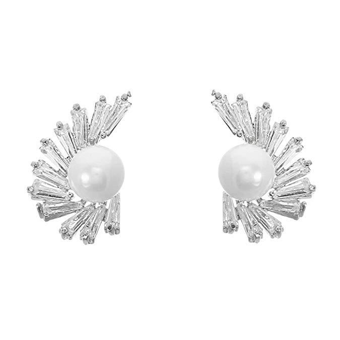 Elegant Timeless Faux Pearl and Cubic Zirconia Post Earrings