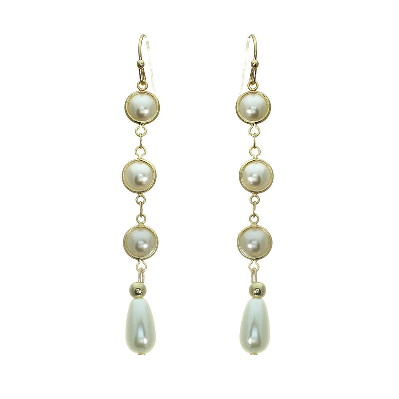 Extra Long Cluster Statement Round Faux Pearl Dangle Earrings, 2.5"