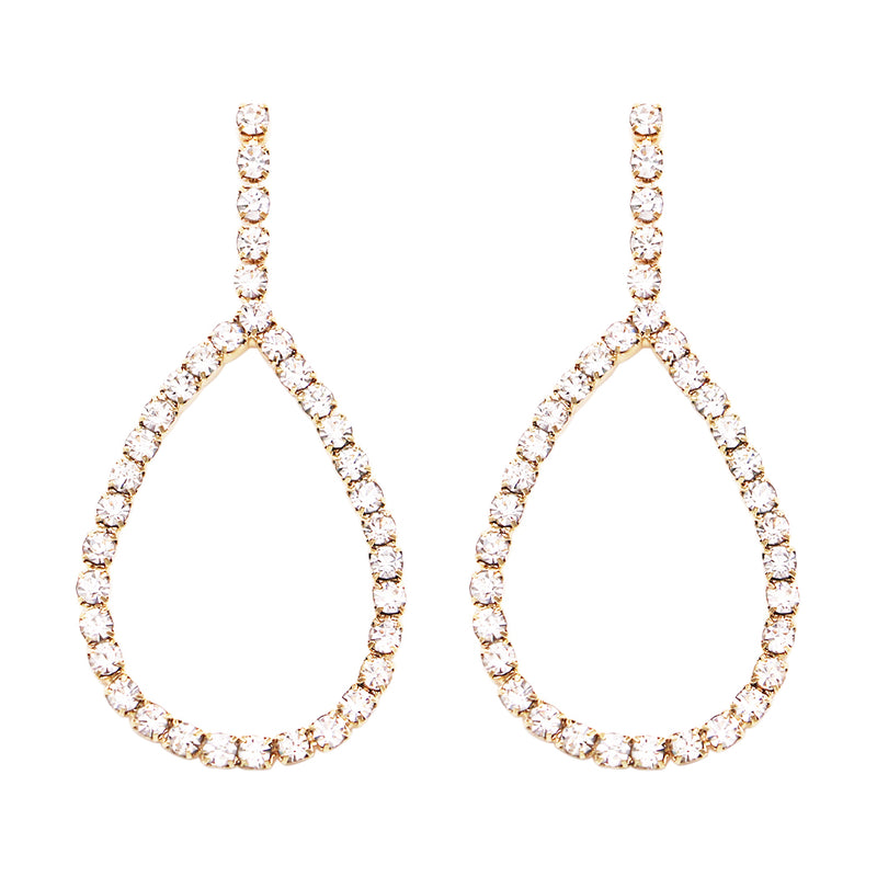 Dazzling Crystal Strand Open Teardrop Hoop Earrings, 30mm (Gold Tone)