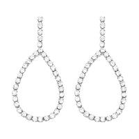 Dazzling Crystal Strand Open Teardrop Hoop Earrings, 30mm (Silver Tone)