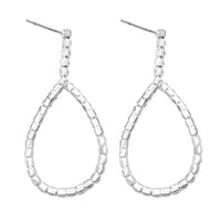 Dazzling Crystal Strand Open Teardrop Hoop Earrings, 30mm (Silver Tone)