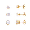 Crystal Stud Earrings Set of 3 (Gold)