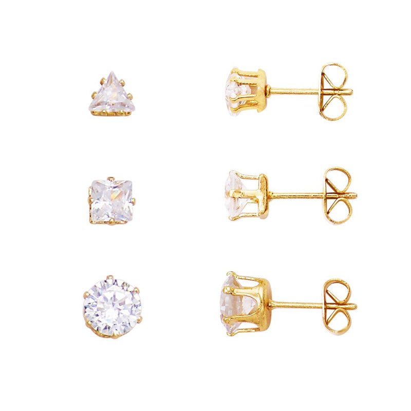 Crystal Stud Earrings Set of 3 (Gold)