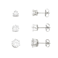 Crystal Stud Earrings Set of 3 (Silver)