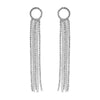 Crystal Rhinestone Circle and Extra Long Fringe Drop Earrings (Silver)